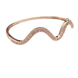Sterling Silver Pink Rhinestone Rose Vermeil Hinged Wavy Bangle C698